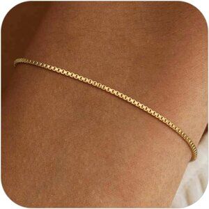 Gold Bracelets for Women Trendy, 14K Real Gold Plated Dainty Stackable Pearl Sna